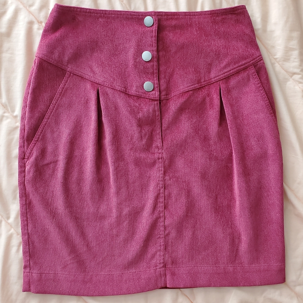 Rebecca Minkoff Brielle Burgundy Skirt Button Up Pleats Pockets Adjustable Waist